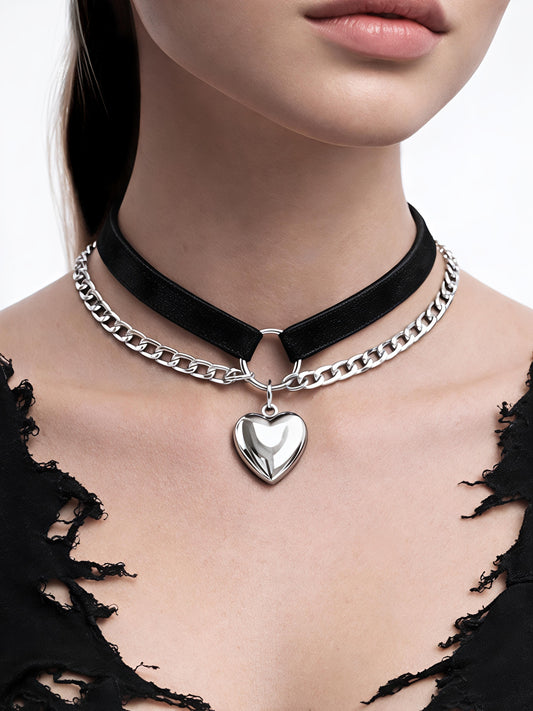 Noir Velvet Heart Collar Necklace