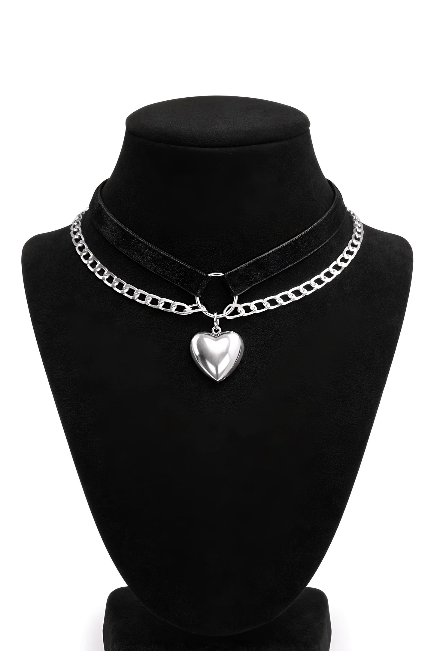 Noir Velvet Heart Collar Necklace