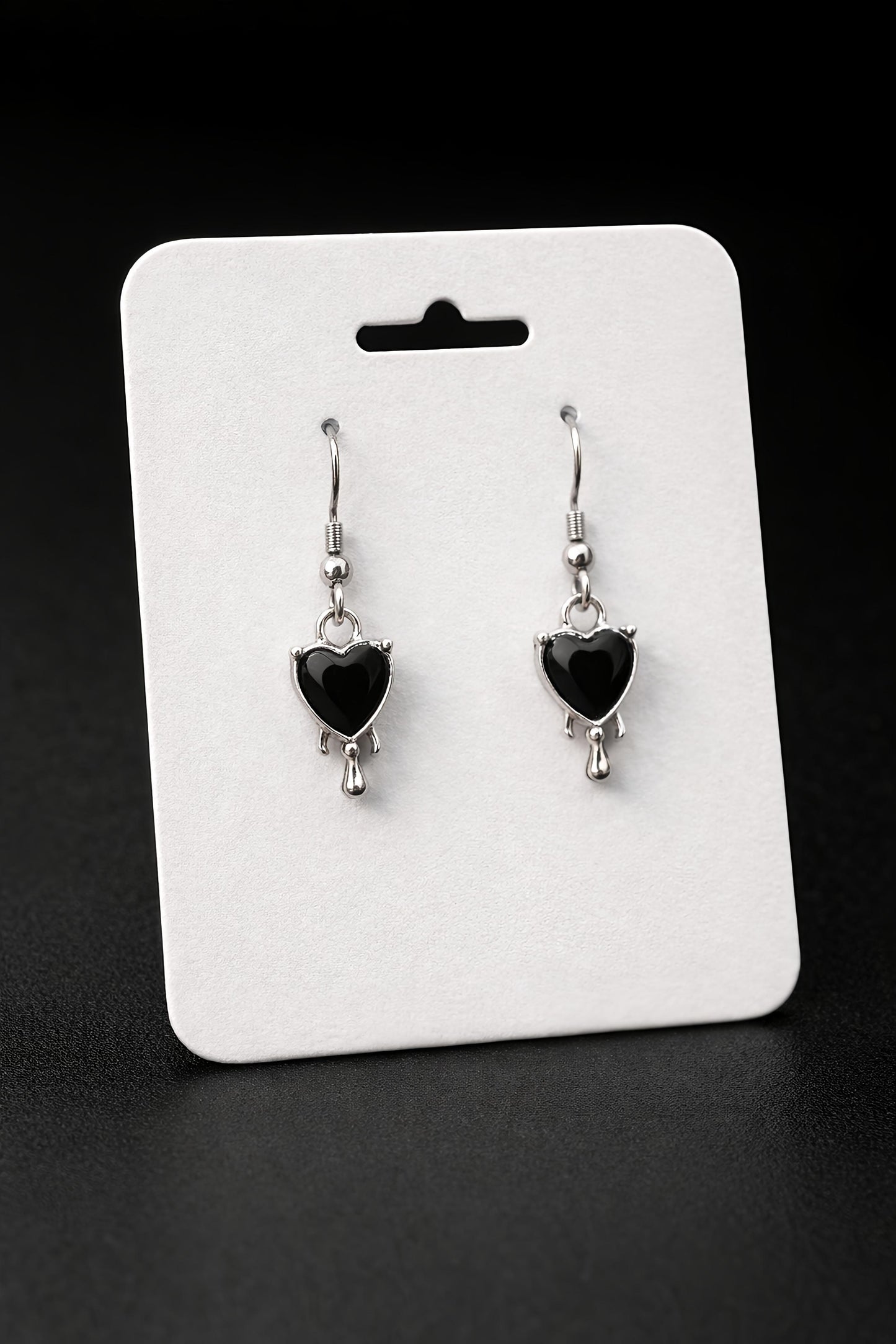 Black Veil Heart Drop Earrings