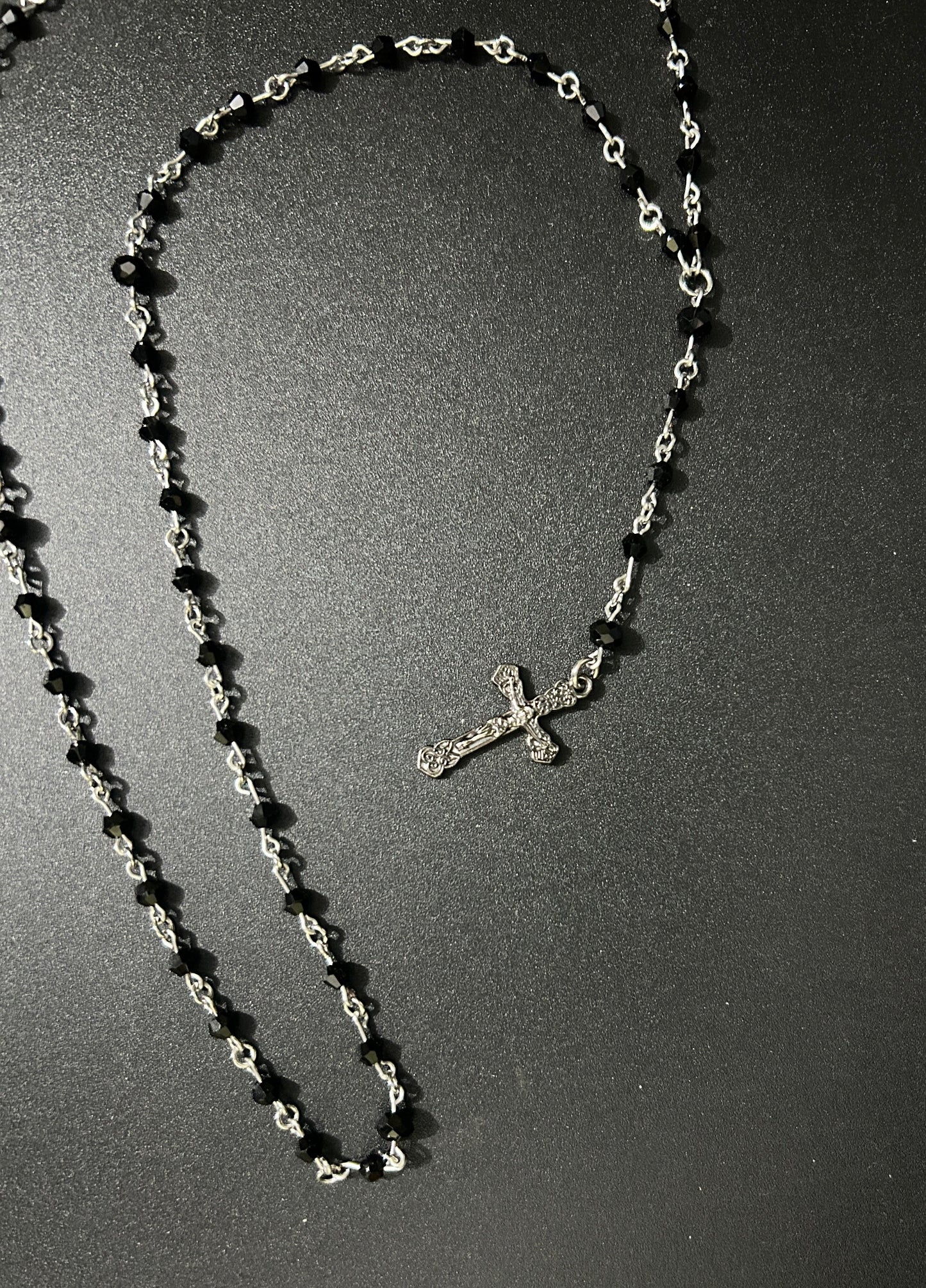 Ebony Crucifix Prayer Rosary Chain Necklace
