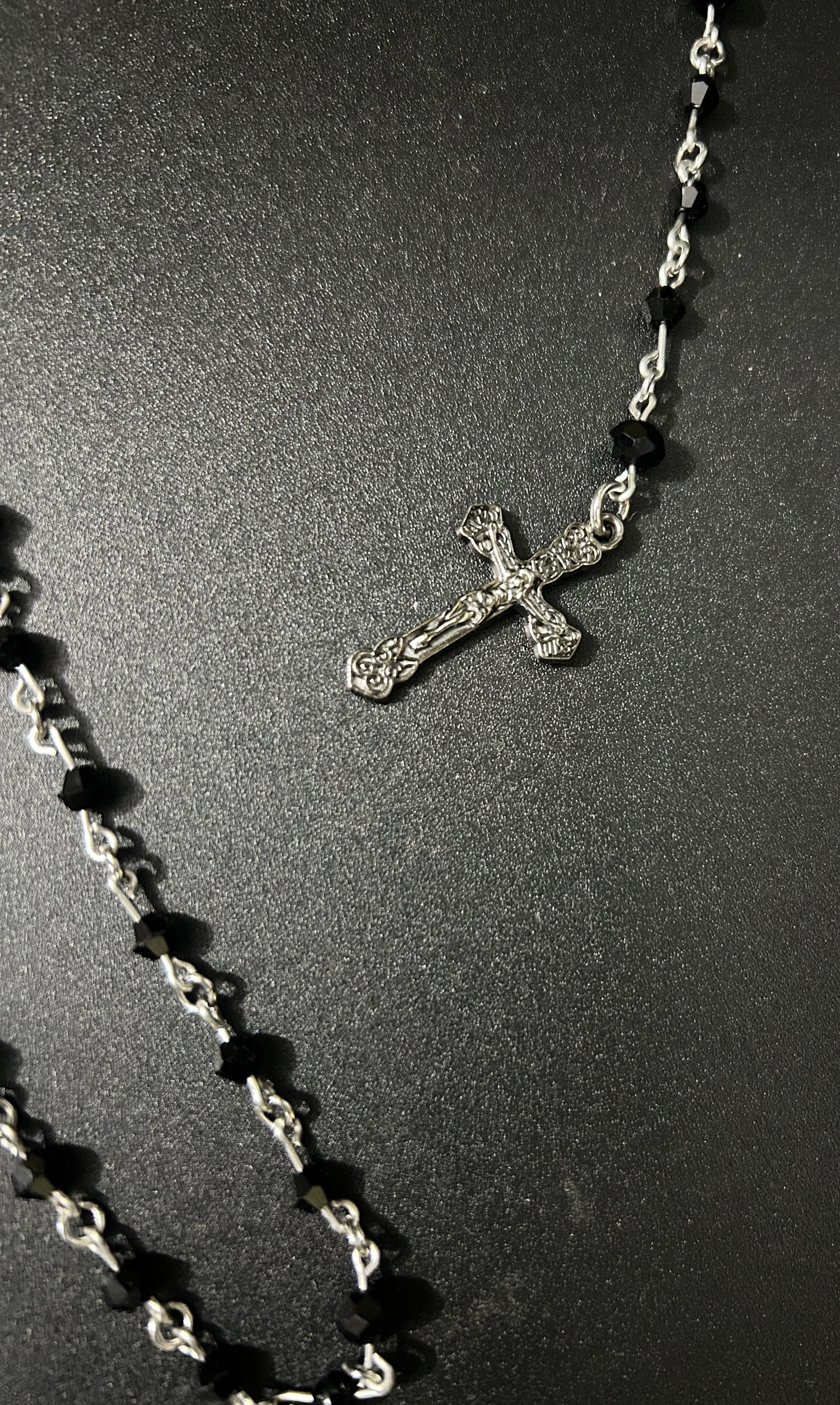 Ebony Crucifix Prayer Rosary Chain Necklace