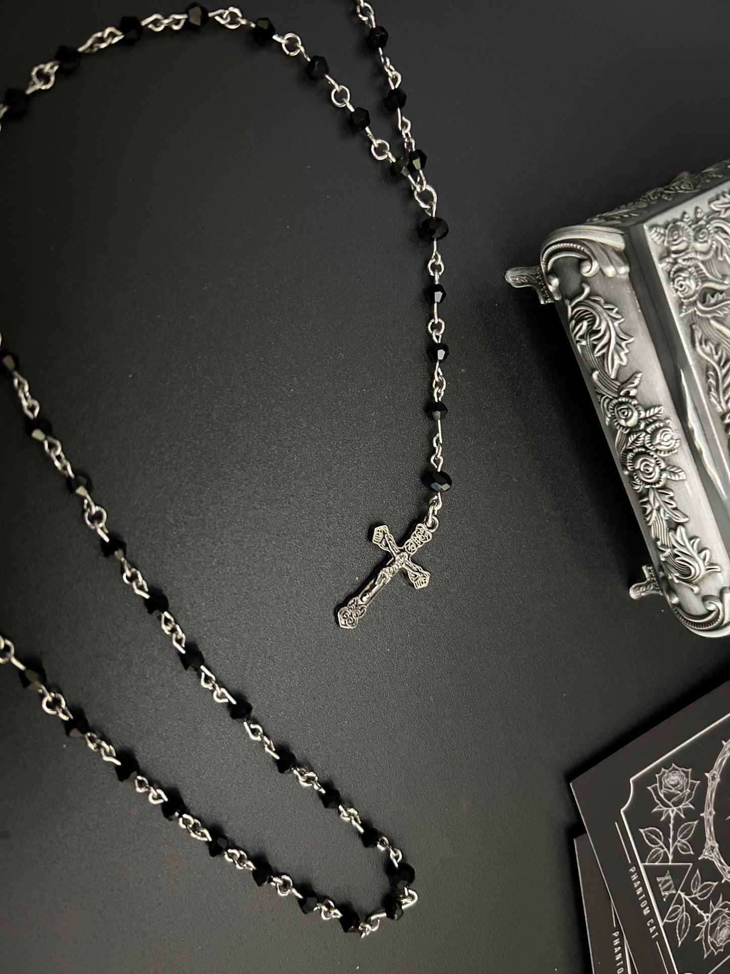 Ebony Crucifix Prayer Rosary Chain Necklace