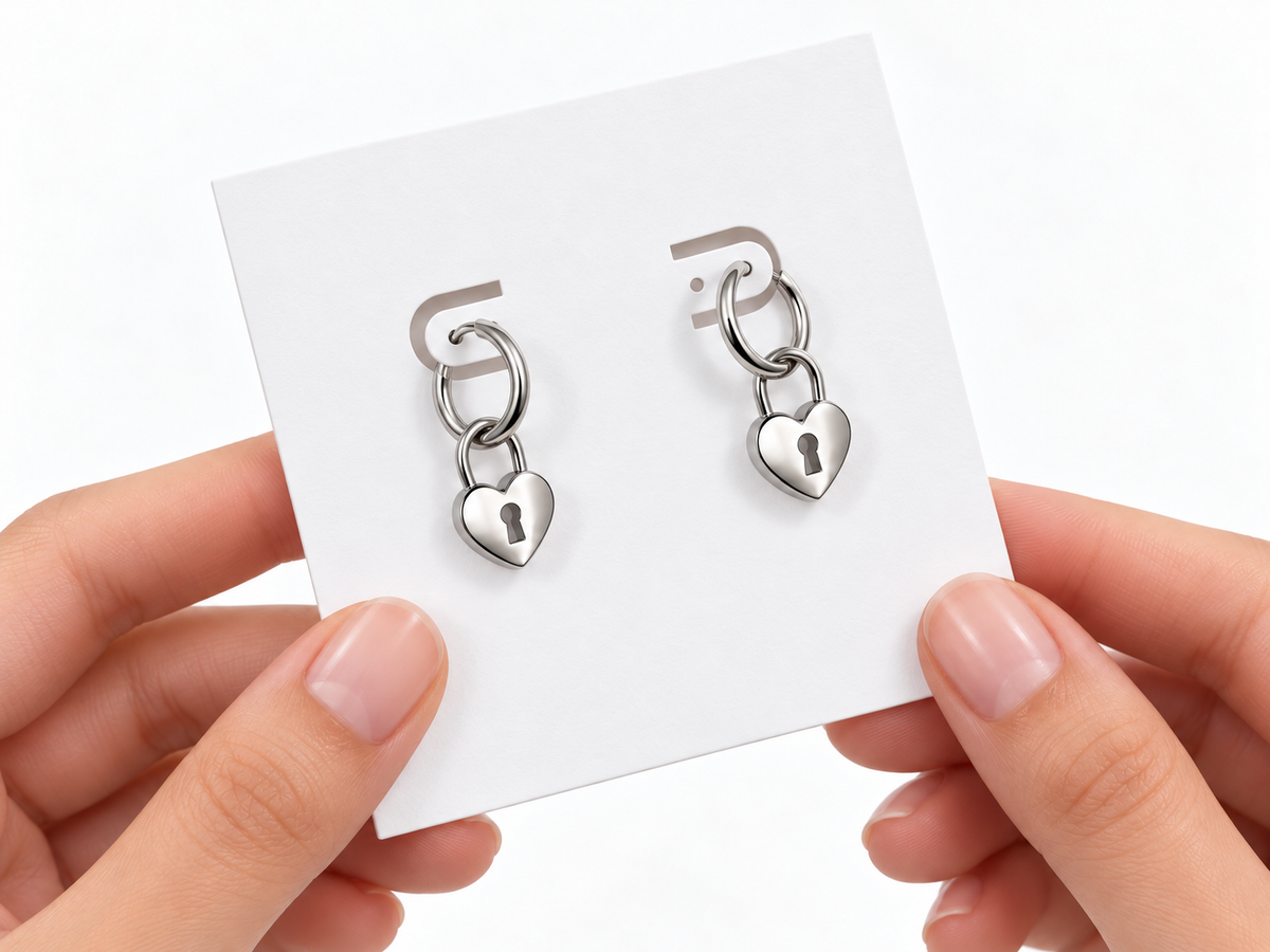 Black Vow Heart Padlock Hoop Earrings