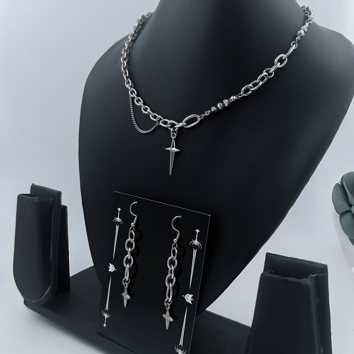 Nova Star Cross Pendant Unisex Necklace with Earrings - 100% stainless steel gothic jewelry 