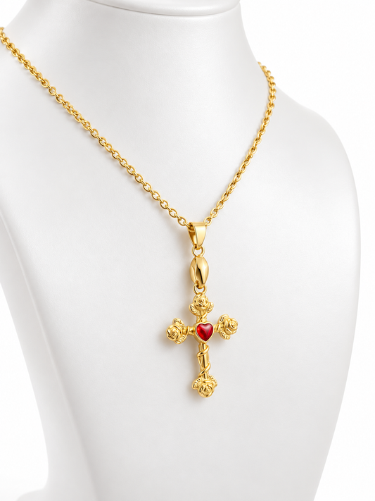 Gilded Rose Cross Faith Pendant