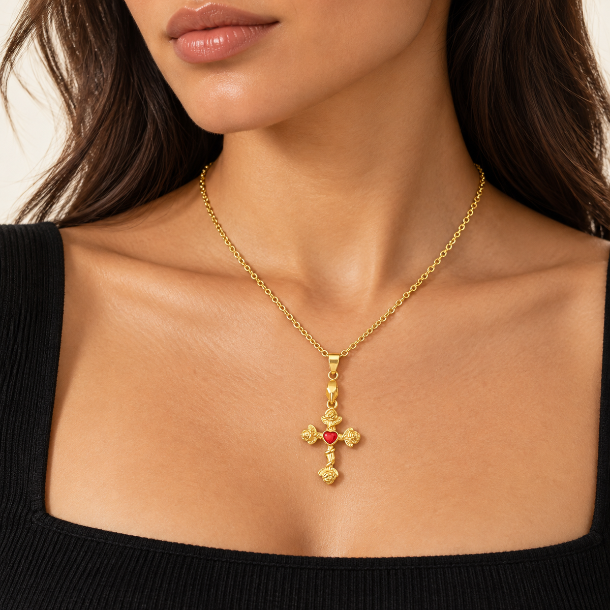 Gilded Rose Cross Faith Pendant