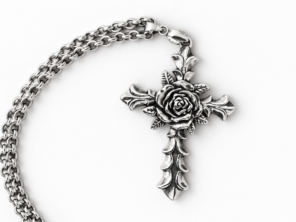 Gothic Rose Cross Pendant