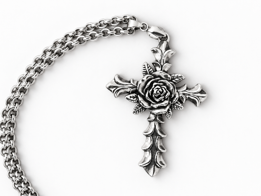Gothic Rose Cross Pendant