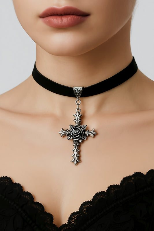 Gothic Rose Cross Collar Necklace