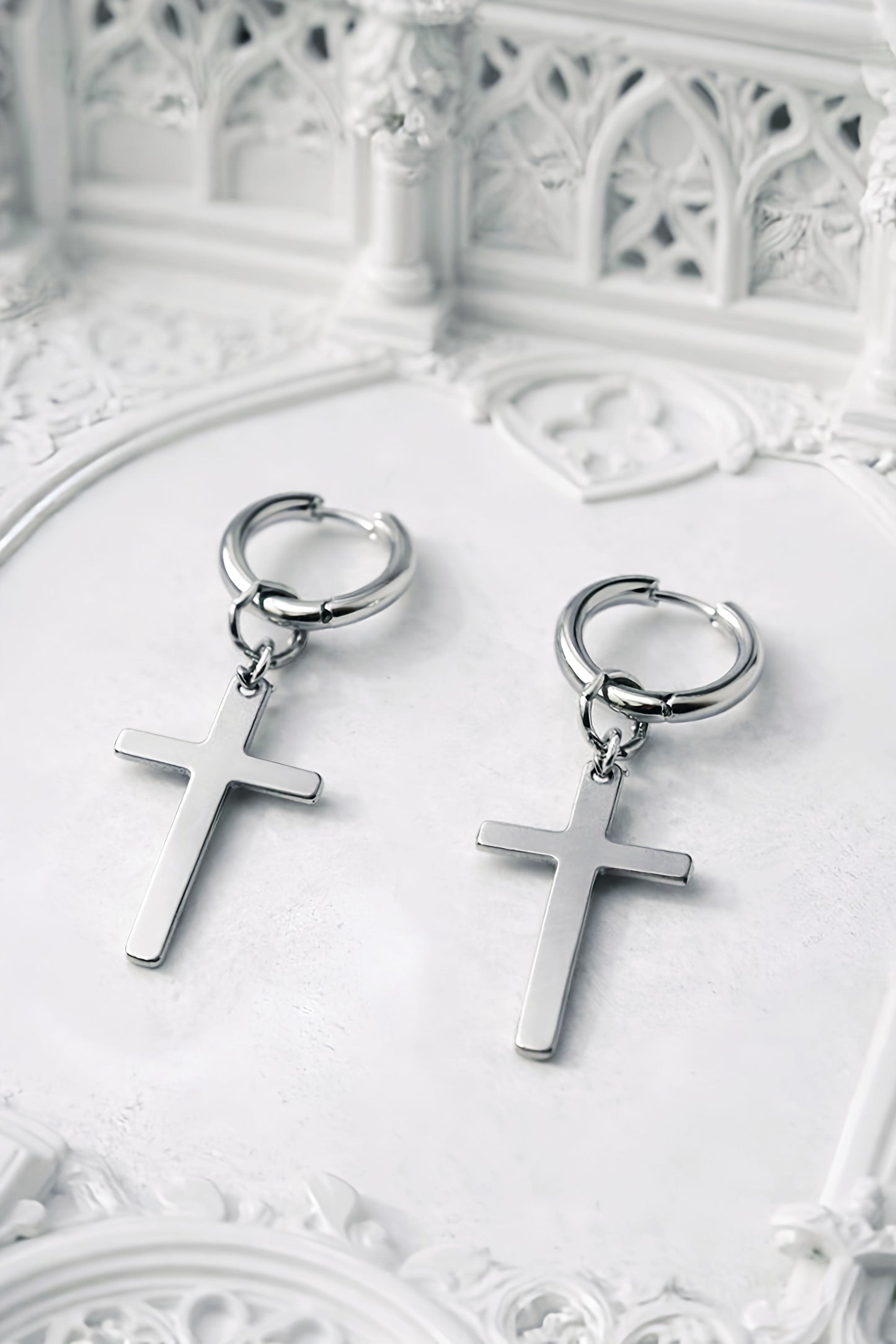 Midnight Chapel Cross Hoop Earrings