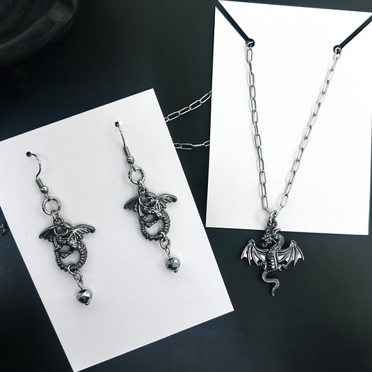 Dragon Sigil Pendant Earrings Jewelry Set