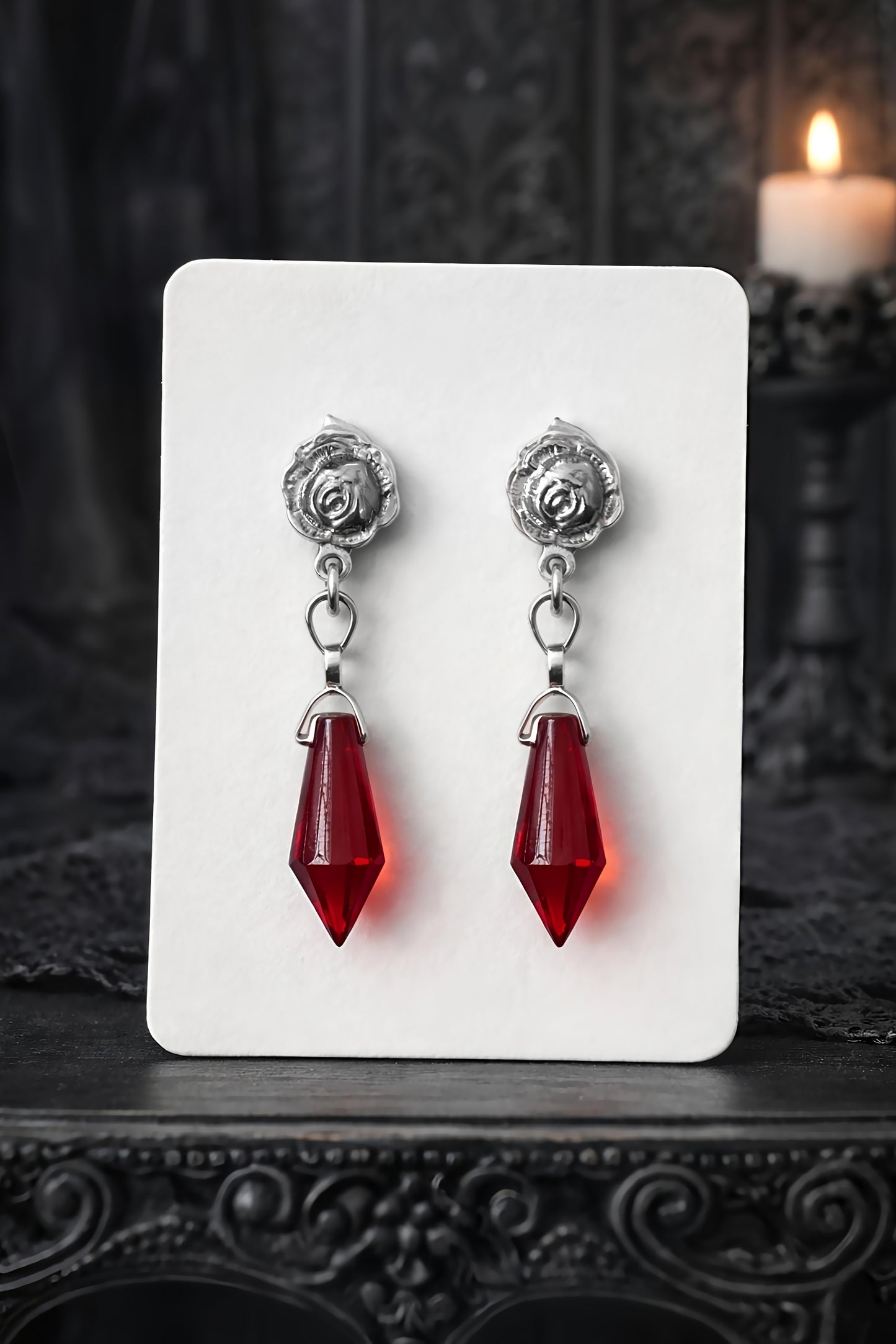 Gothic Baroque Rose Drop Studs