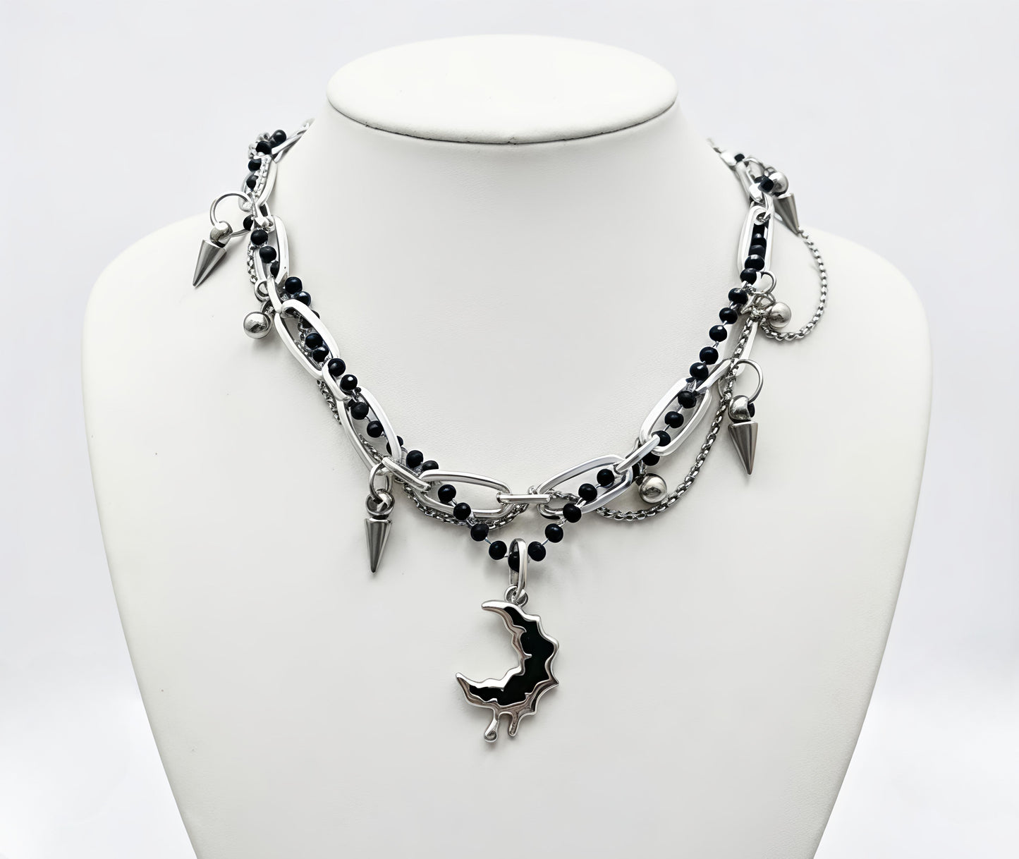 Obsidian Moon Spike Necklace
