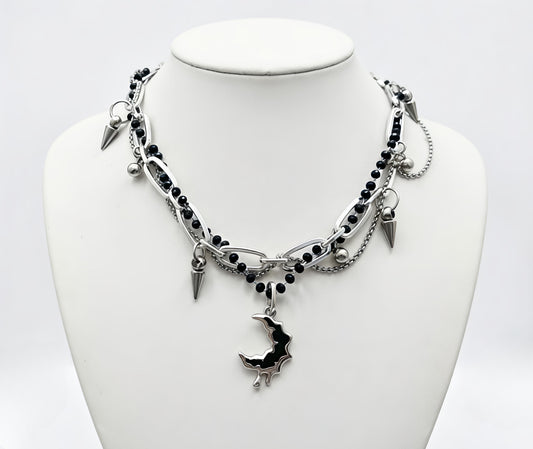 Obsidian Moon Spike Necklace