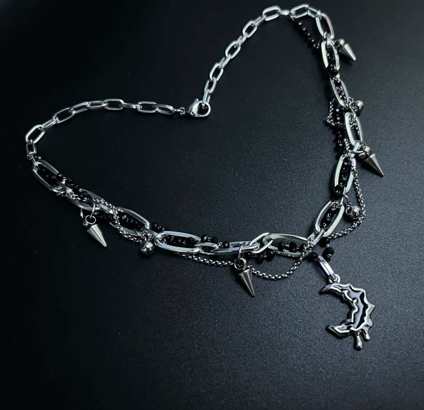 Obsidian Moon Spike Necklace