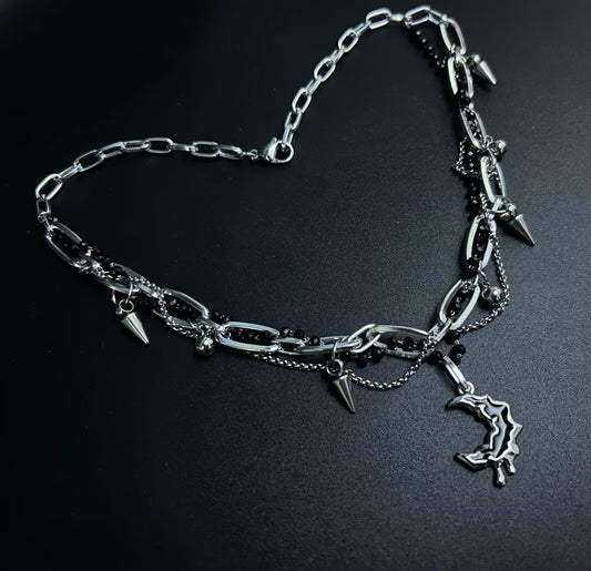 Obsidian Moon Spike Necklace