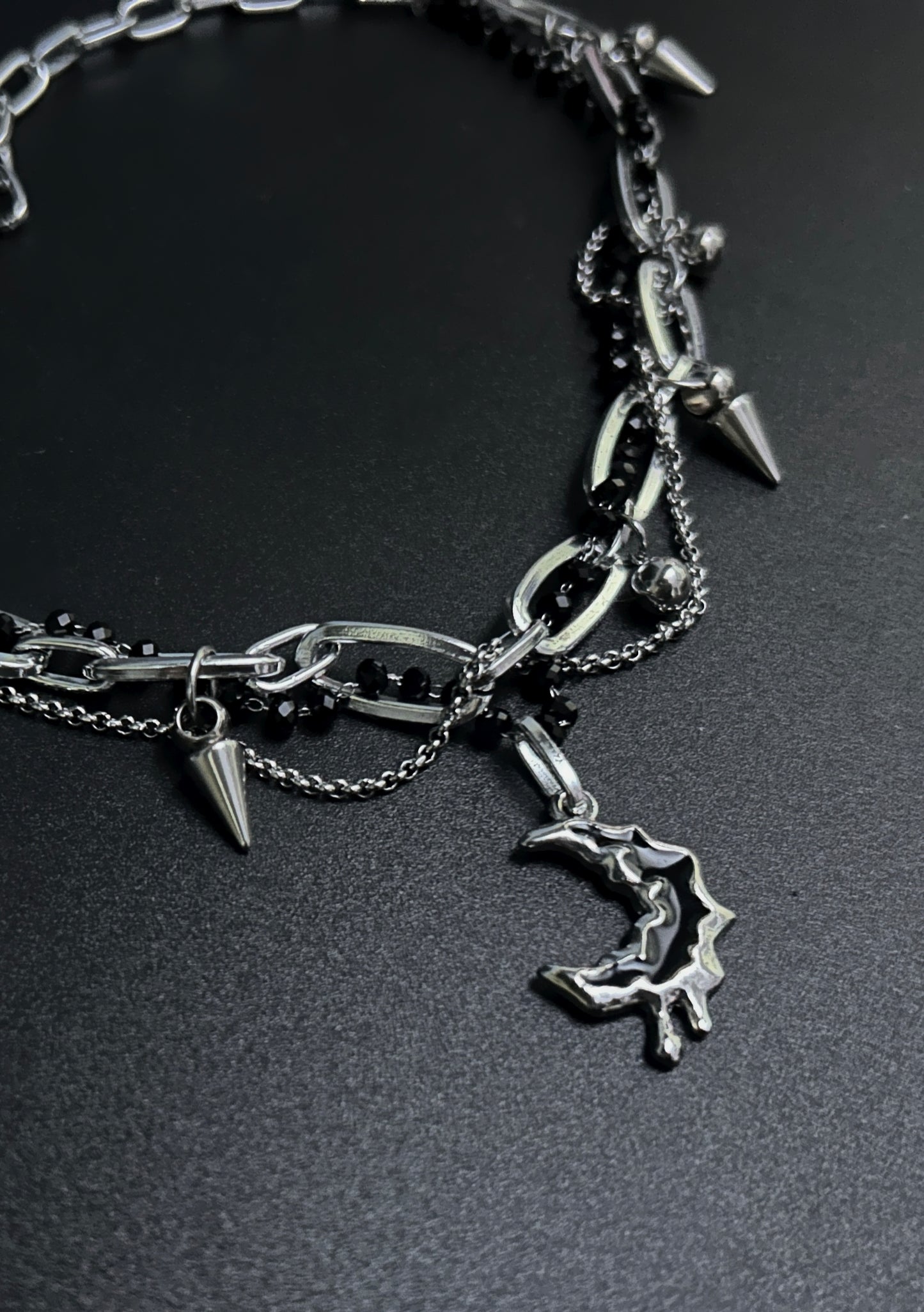 Obsidian Moon Spike Necklace