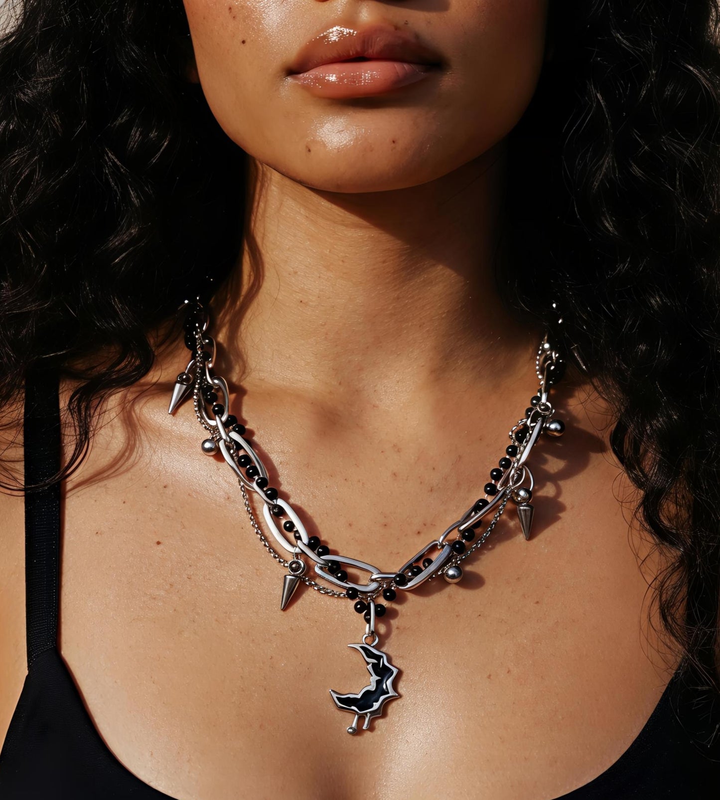 Obsidian Moon Spike Necklace