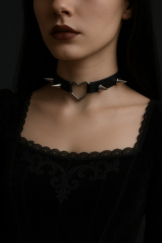 Steel Kiss Leather Collar Necklace