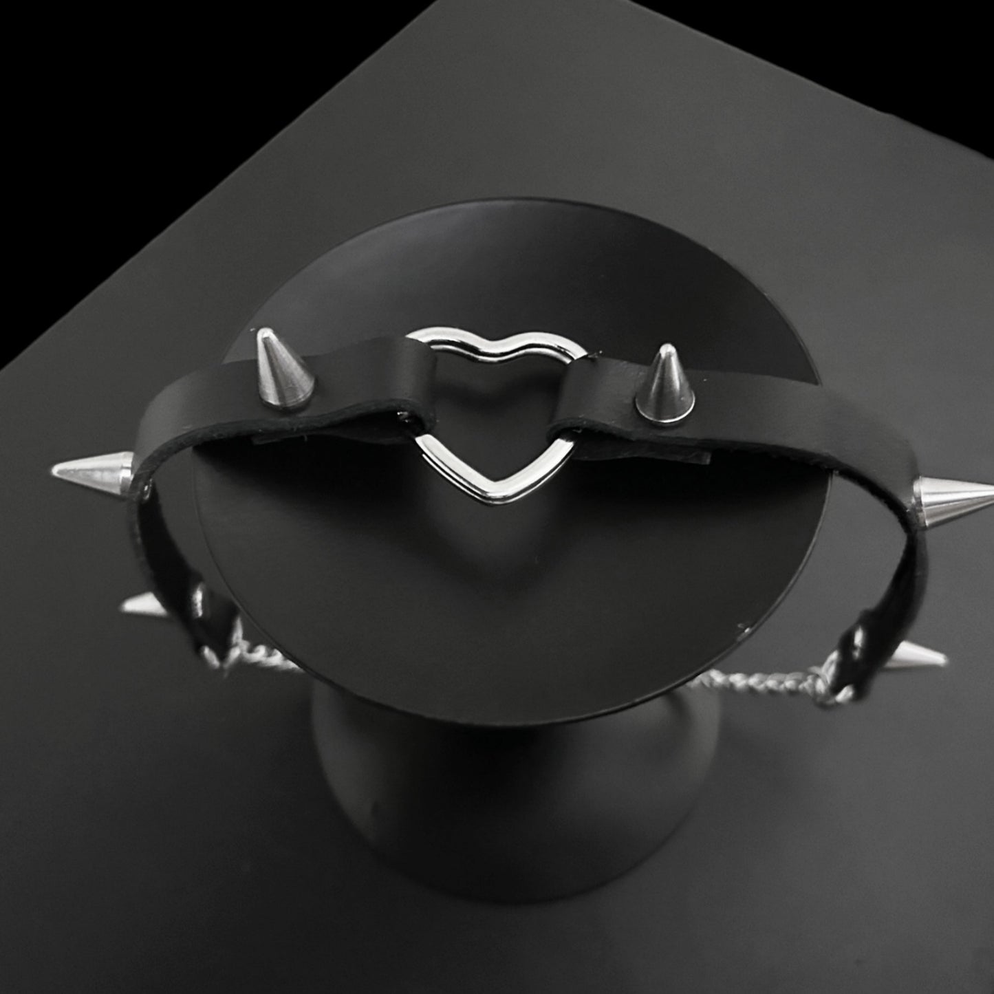Steel Kiss Leather Collar Necklace
