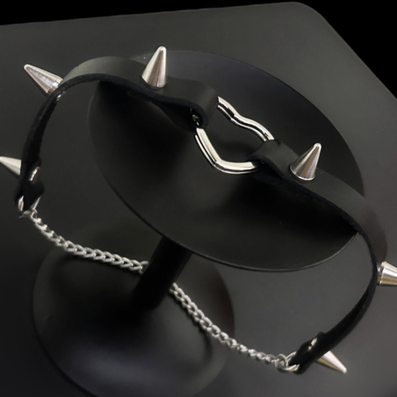 Steel Kiss Leather Collar Necklace